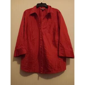Dress Barn Top, Women's Plus Size 22/24W Red, 3/4 Sleeve, Button Up EUC